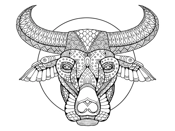 Buffalo testa colorazione libro vettoriale illustrazione — Vettoriale Stock
