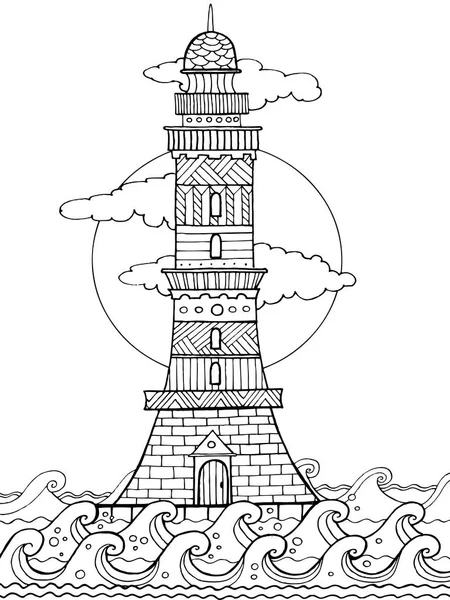 Lighthouse carte de colorat ilustrare vector — Vector de stoc