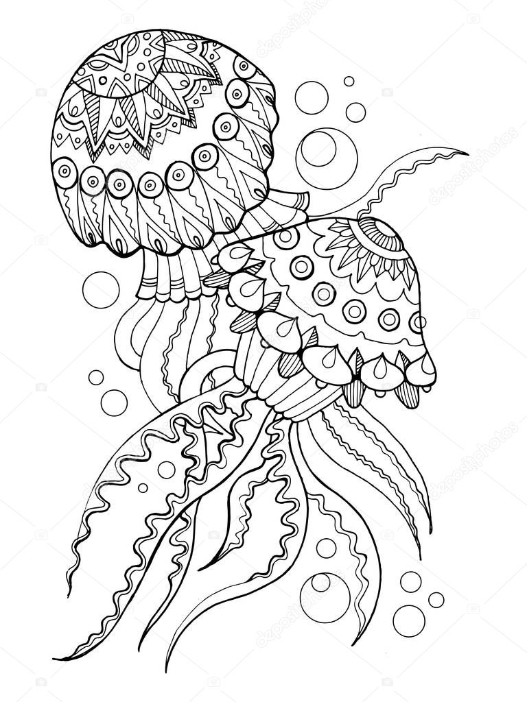 Jellyfish coloring book vector illustration