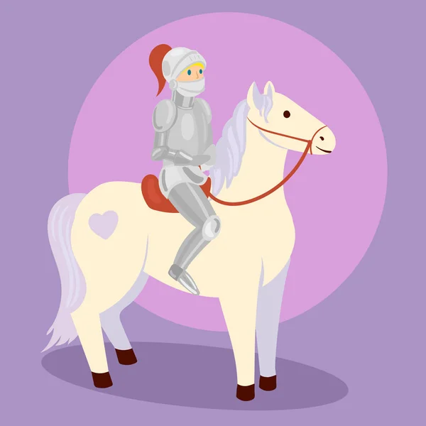 Ridder op het witte paard cartoon vectorillustratie — Stockvector