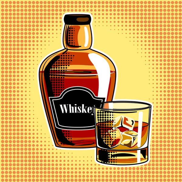 Whiskey alcohol bebida pop art vector — Vector de stock