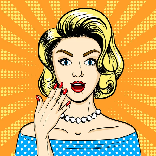 Surprised woman pop art style vector illustration — Stock Vector