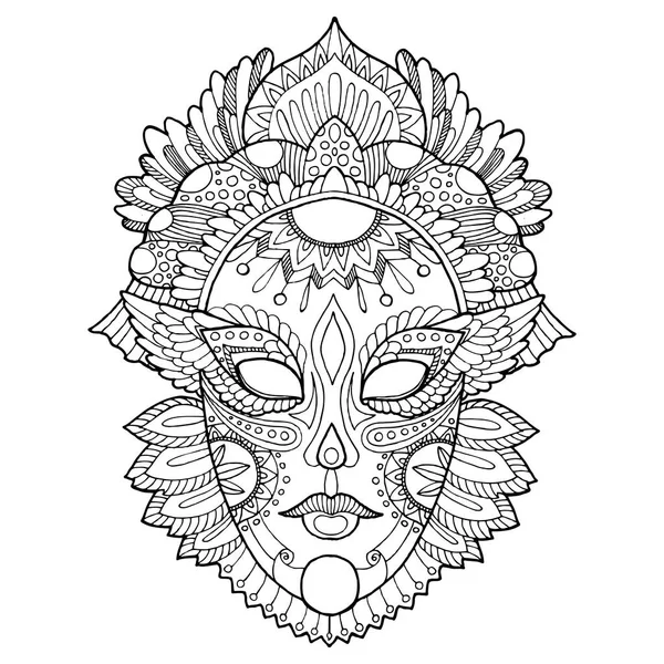 Carnaval máscara para colorear vector ilustración — Vector de stock