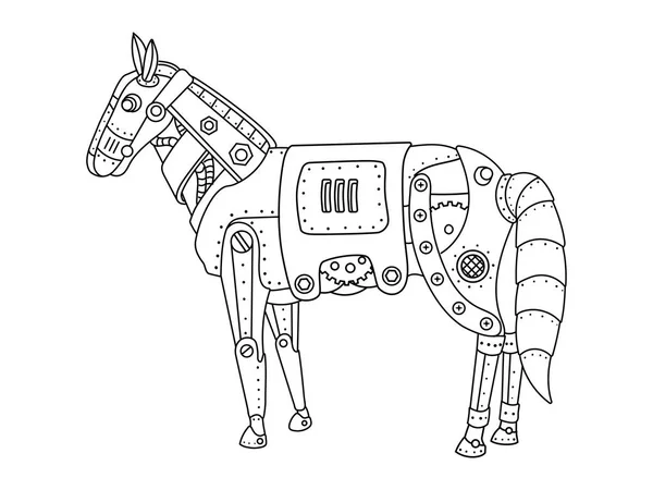 Steam punk ló színezés könyv vektor — Stock Vector