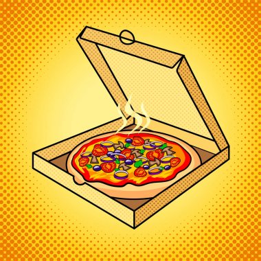 Taze pizza kutusu pop art vektör çizim