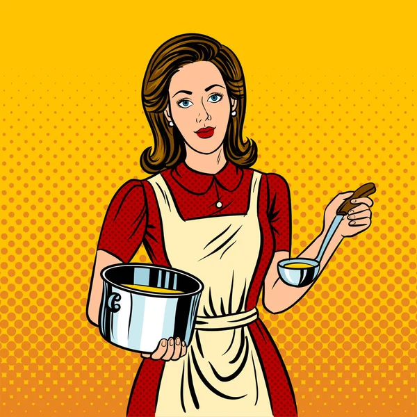 Angry Housewife Pop Art Woman Holding Rolling Pin Vector