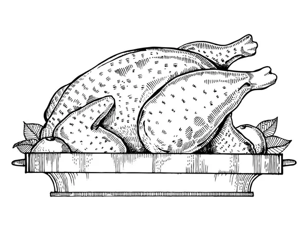 Τηγανητό κοτόπουλο χαρακτική στυλ εικονογράφηση διάνυσμα — Διανυσματικό Αρχείο