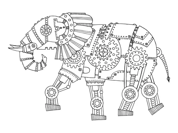 Steam punk estilo elefante para colorear libro vector — Vector de stock