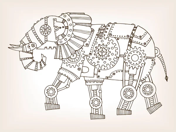 기계적인 코끼리 벡터의 고 대 초안 — 스톡 벡터