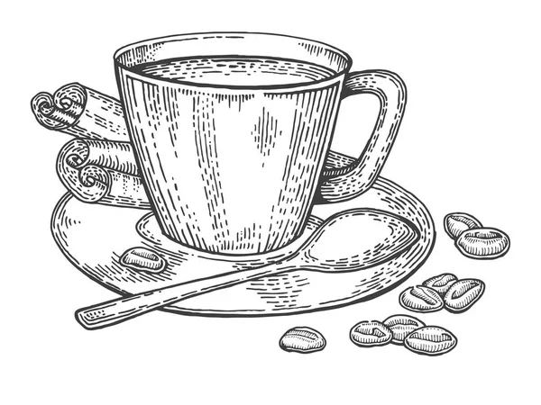 杯咖啡和咖啡豆雕刻风格矢量 — 图库矢量图片