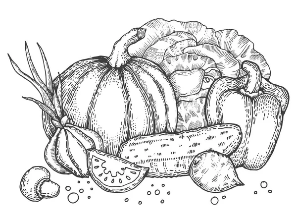 Warzywa, grawerowanie styl wektor ilustracja — Wektor stockowy