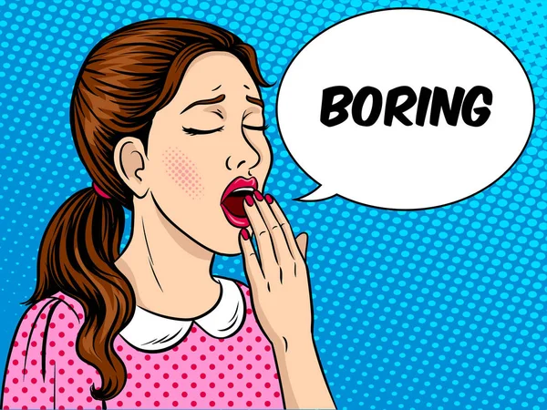 Yawning girl pop art style vector illustration — Stock Vector