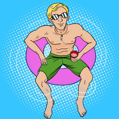 Adam havuzu üzerinde lastik float pop sanat stil vektör