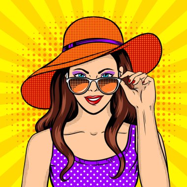 Kadın güneş gözlüğü pop sanat vektör üzerinden görünüyor