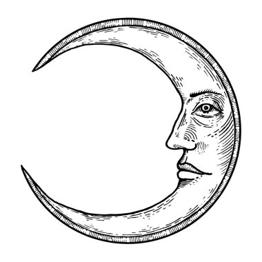 Stil vektör çizim oyma suratla moon