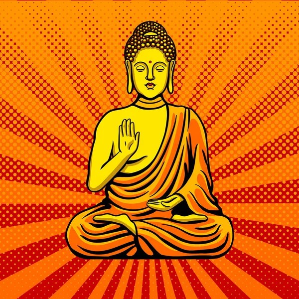 Buddha-Statue Denkmal im Pop-Art-Stil Vektor — Stockvektor