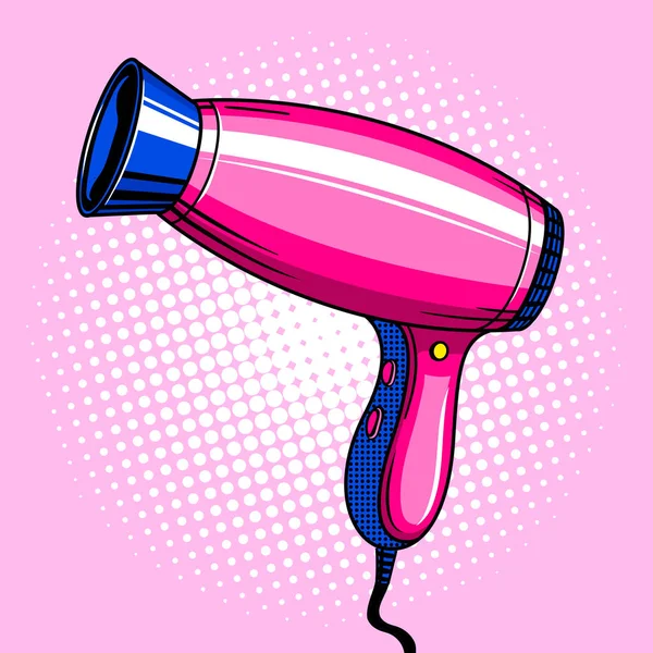 Secador de pelo rosa color pop arte estilo vector — Vector de stock