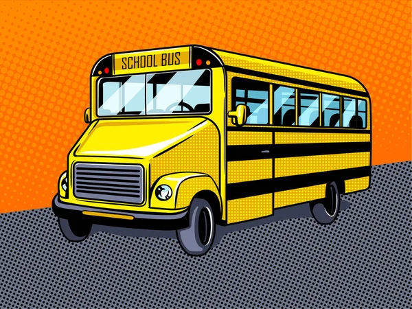 Autobús escolar pop arte estilo vector — Vector de stock