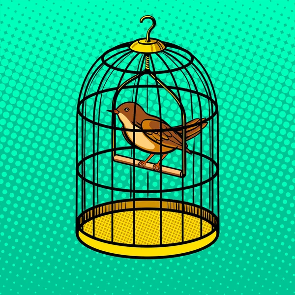 Bird in cage pop art style vector illustration — Stock Vector
