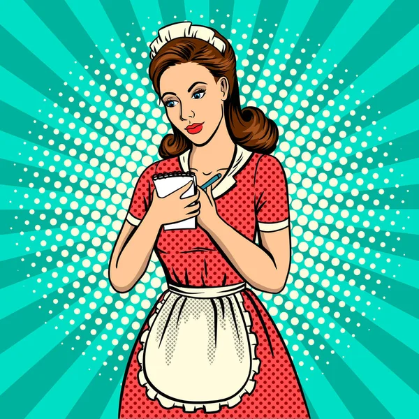 Waitress woman pop art vector illustration — Stock Vector