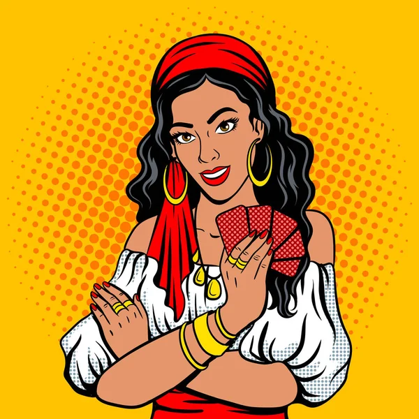 Gypsy girl fortune teller pop-art stijl vector — Stockvector