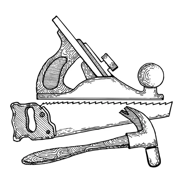 Вектор стиля гравировки столярных инструментов — стоковый вектор