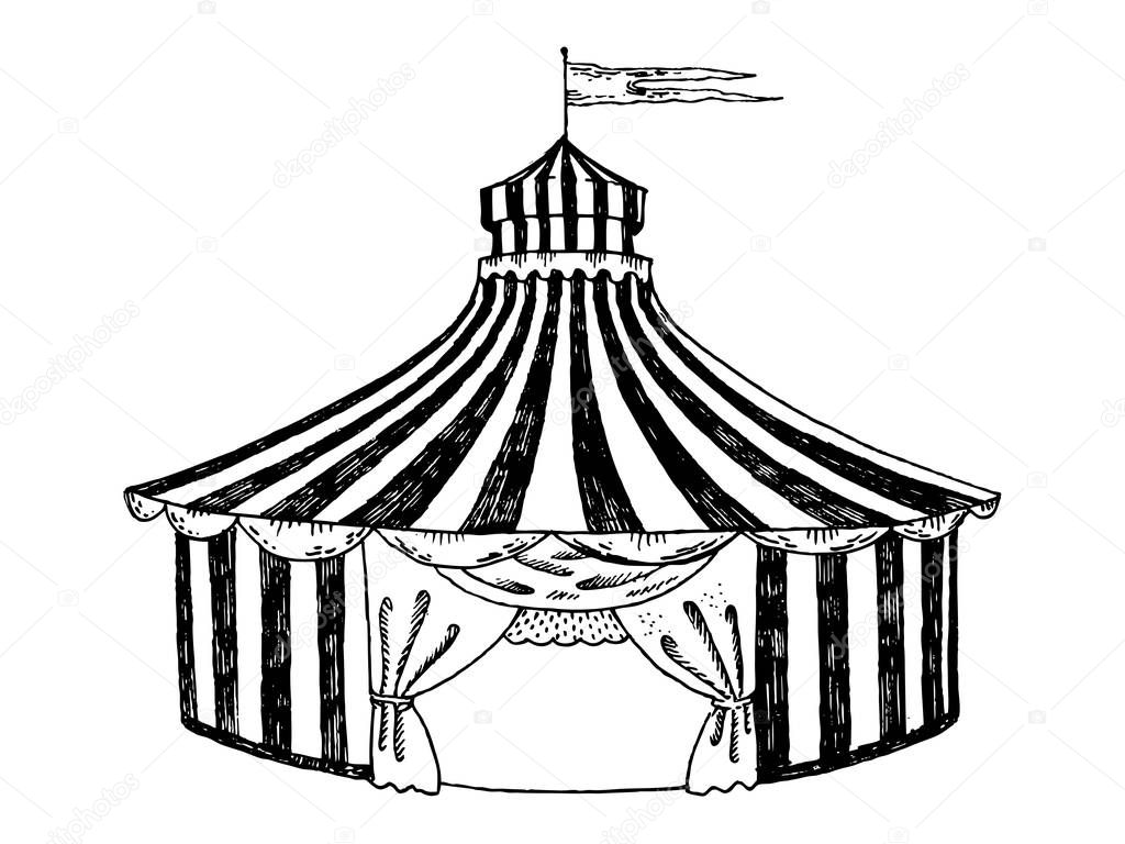 Circus tent engraving style vector illustration