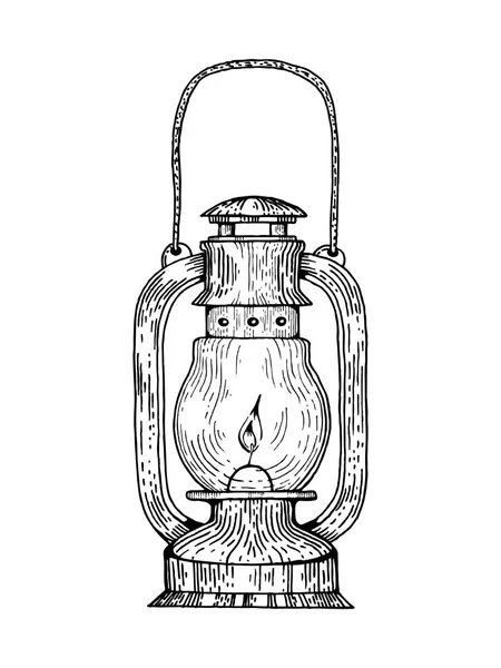Kerosene lâmpada gravura estilo vetor —  Vetores de Stock