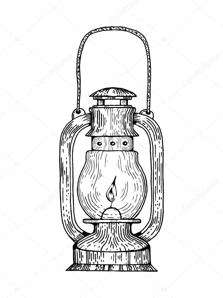 Kerosene lamp engraving style vector