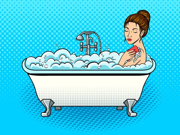 Chica toma un baño pop arte vector ilustración — Vector de stock