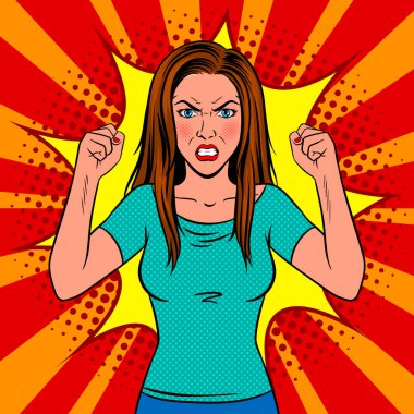 Öfkeli kadın pop art vektör çizim