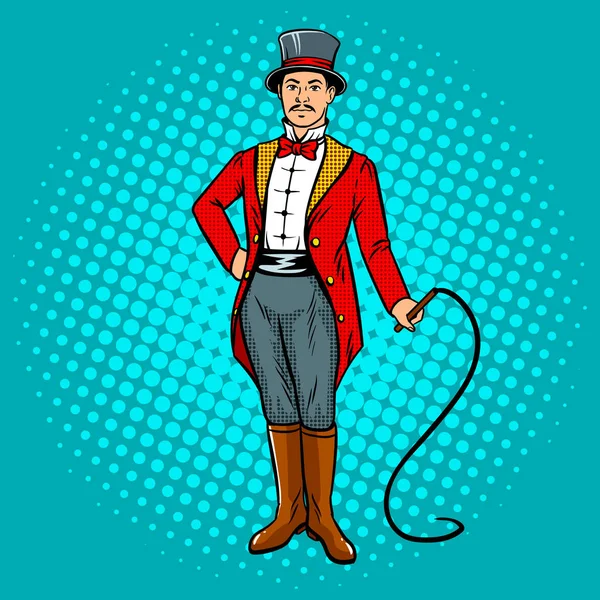 Entrenador de circo con látigo arte pop vector — Archivo Imágenes Vectoriales