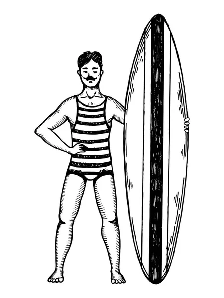 Ouderwetse surfer gravure stijl vector — Stockvector