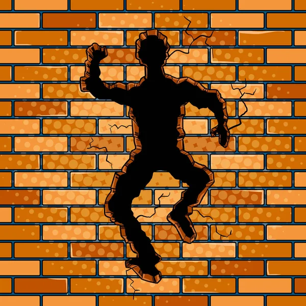 Hole Breaking Through Wide Brick Wall Vector Cartoon Clip 