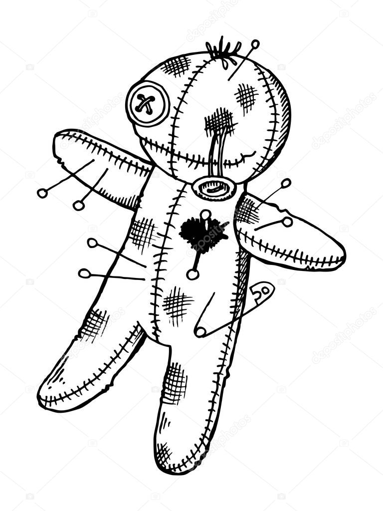Voodoo doll engraving style vector illustration