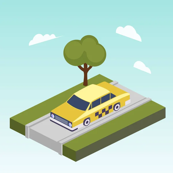 Taxi voiture sur route vecteur isométrique — Image vectorielle