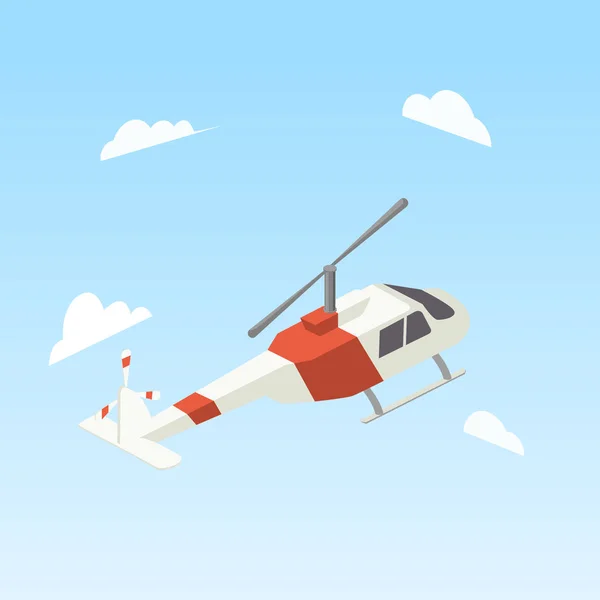 Helicóptero branco e vermelho vetor isométrico de cor — Vetor de Stock
