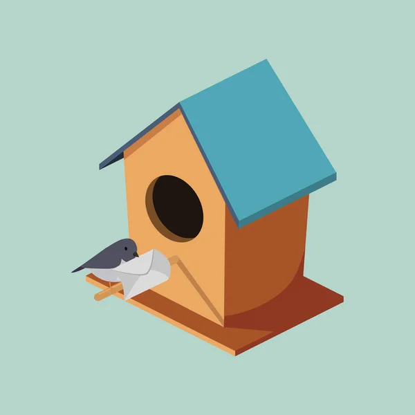 Birdhouse with post bird isometric vector — Stock Vector
