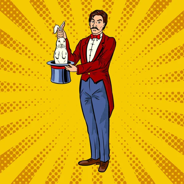 Ilusionista de circo con vector de arte pop de conejo — Vector de stock