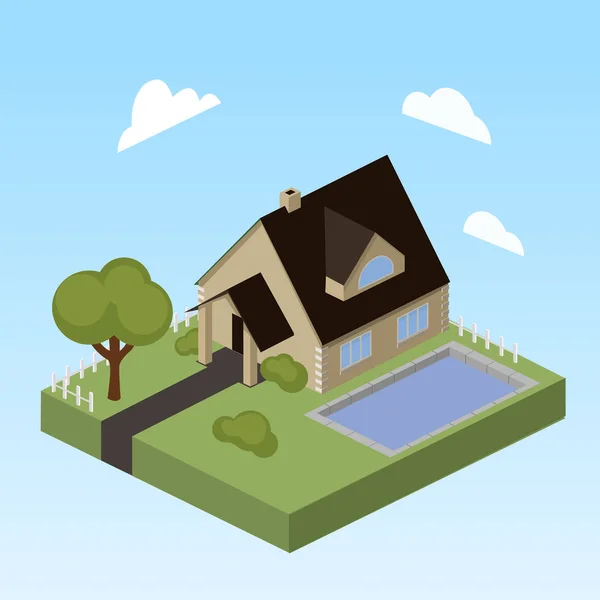 House with swimming pool isometric vector — Stock Vector