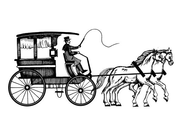 Transporte com cavalos gravura estilo vetor — Vetor de Stock