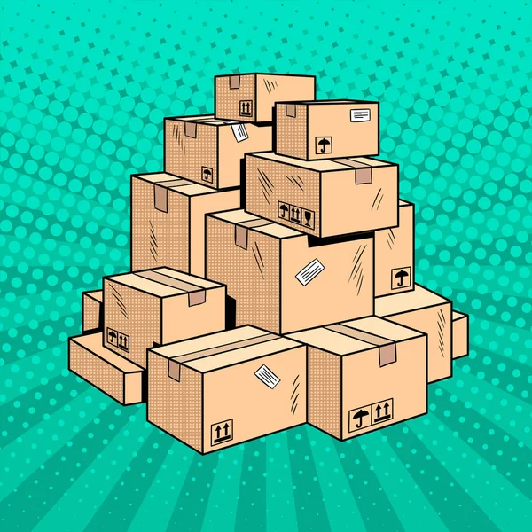 Boxes with goods pop art vector illustration — Stock Vector