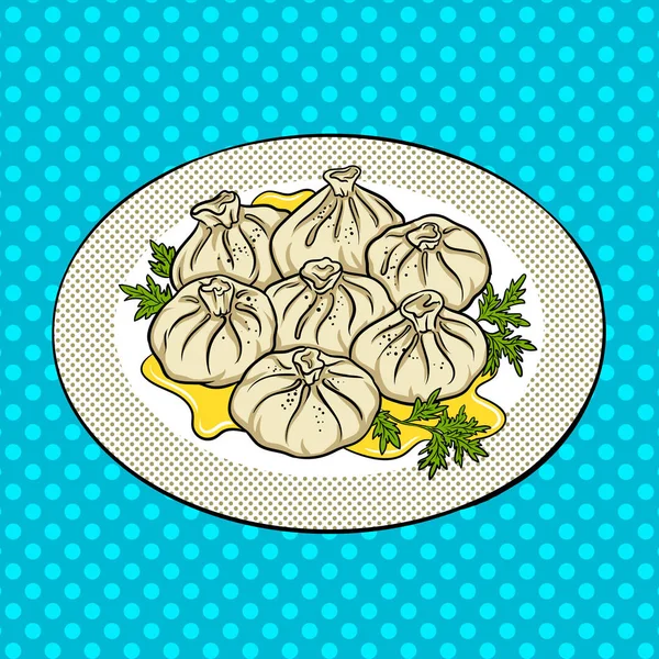 Khinkali food pop art vector ilustrare — Vector de stoc