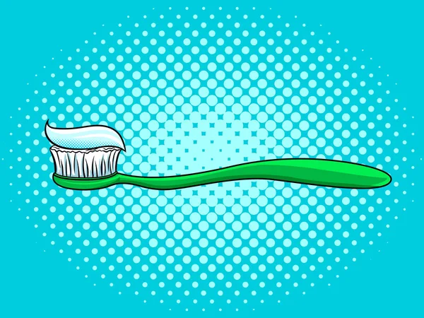 Zahnbürste mit Zahnpasta im Pop-Art-Stil — Stockvektor