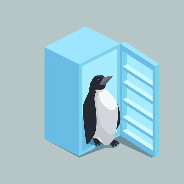 Pinguim de geladeira ilustração vetorial isométrica —  Vetores de Stock