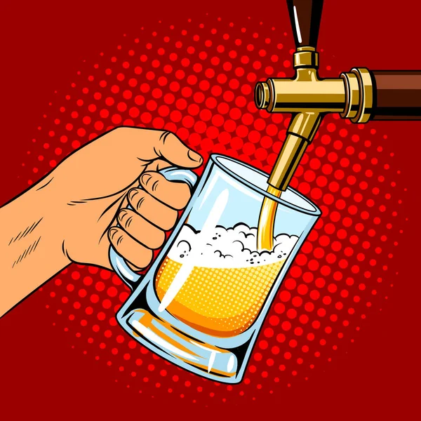 Piwo nalewa się do kieliszka od piwa dotknij pop sztuka wektor — Wektor stockowy