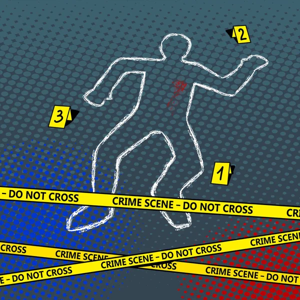 Scena del crimine corpo gesso contorno pop art vector — Vettoriale Stock