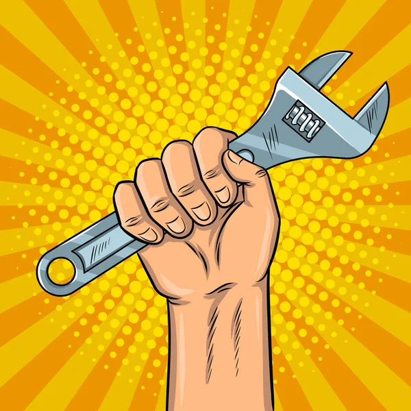 Adjustable wrench pop art vector illustration — Stock Vector