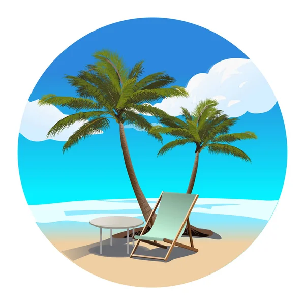 Strand en chaise longue vectorillustratie palmen — Stockvector