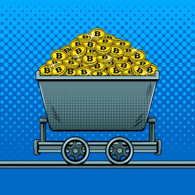 Bitcoin para madenci arabası pop sanat vektör